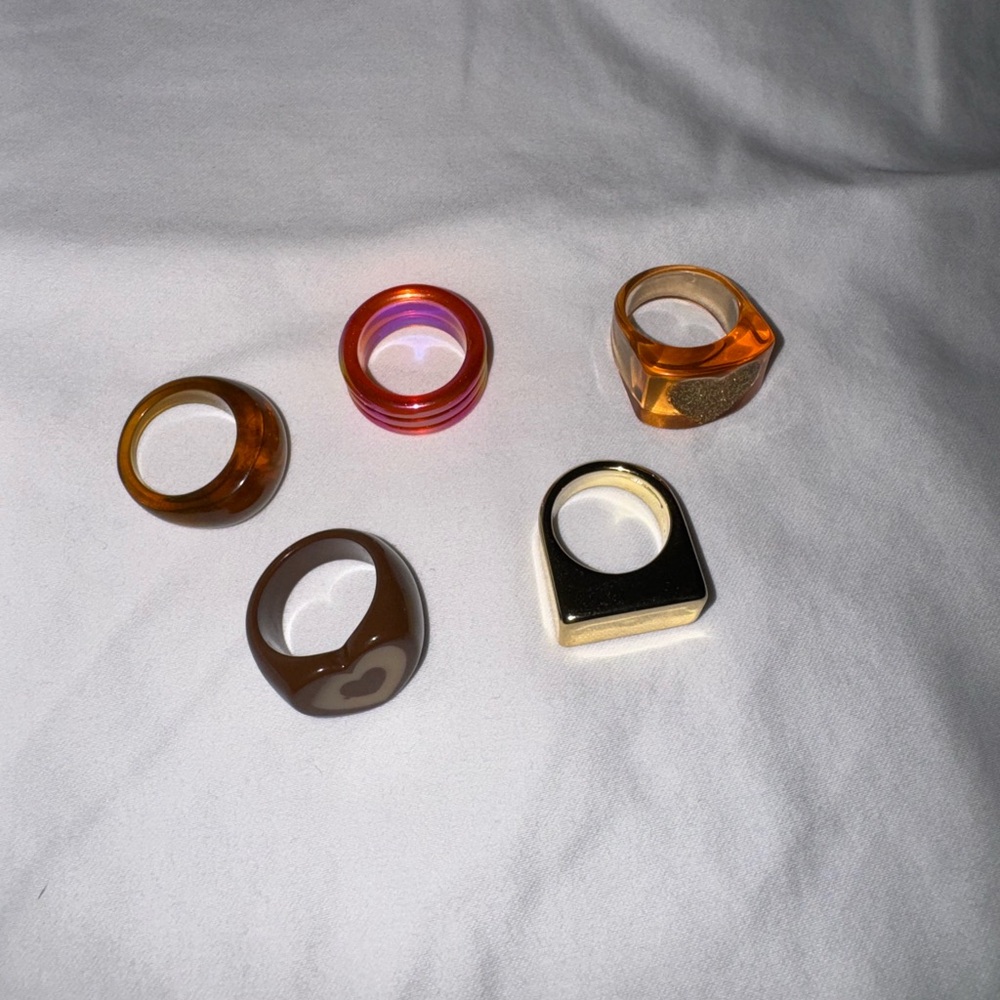 Set of Five Colorful Acrylic Rings – Y2K Chunky Stackable Jewelry